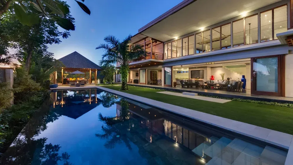 Villa pavilion and pool photographed during a site inspection, Bali